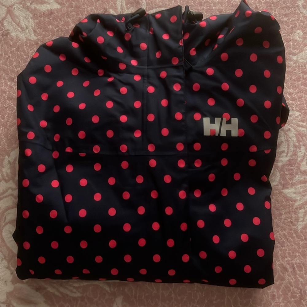 Helly Hansen Rain Jacket with Hood (Navy/Pink Polka Dots)